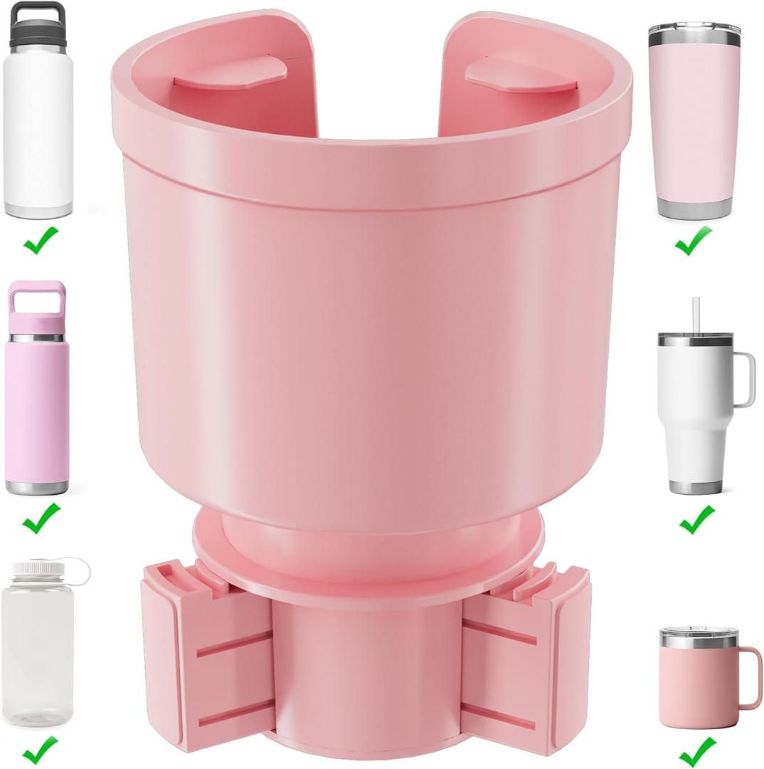 Upgraded Car Cup Holder Expander Adapter with Offset Adjustable Base, Compatible with Yeti 14/24/36/46oz Ramblers, Hydro Flasks 32/40oz, Other Large Bottles Mugs in 3.5"-4.0", Pink 1 Pack