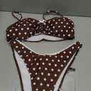 SweatyRocks Women's 2 Piece Ruched Bandeau Bikini Sets Polka Dots Bathing Suits (Medium, Brown)