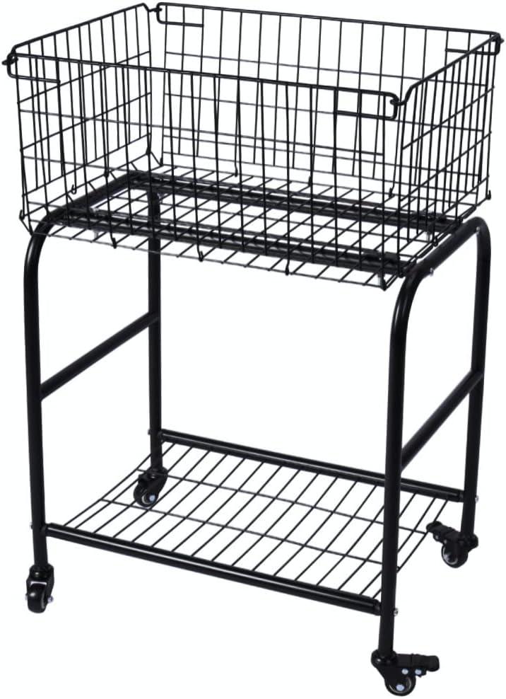 31" in Tall Large Capactiy Rolling Laundry Basket with Commerical Wheels,Metal Frame Storage Mesh on bottom for Organizer and Clothing storage,Black unique foldable Wire laundry Cart (Black)