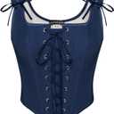 SCARLET DARKNESS Women's Renaissance Corset Tops Vintage Lace Up Overbust Bustier Bodice (Blue, M)