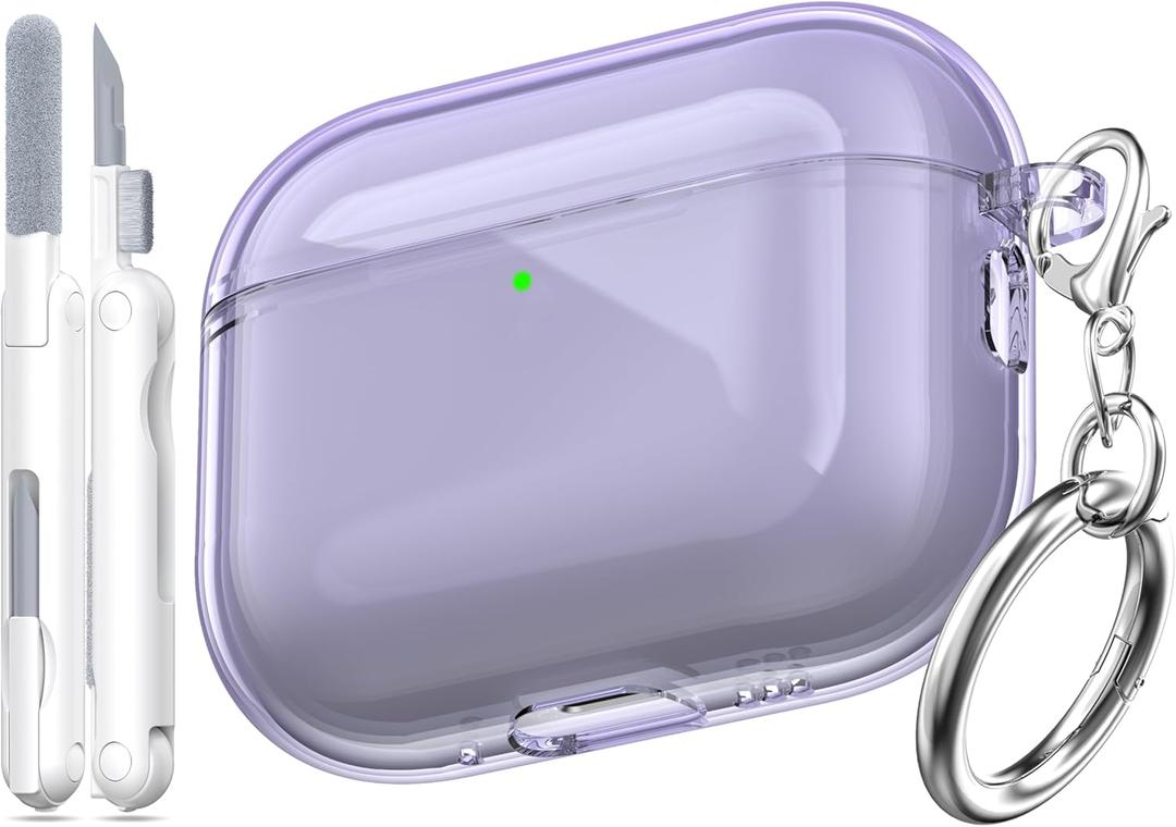 for AirPods Pro 3 Clear Case 2025, Military-Grade Shockproof, Soft TPU Highly Transparent Anti-Yellowing for AirPods Pro 3 Case with Cleaning Kit & Cute Round Buckle, Clear Purple