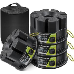 Trailer Jack Block 4 Pack - RV Leveling Blocks for Travel Trailers Wheels and Any Jack, 20,000 lbs RV Camper Leveling Blocks with Bag, Leveling Blocks Universal Compatibility & Convenient Storage