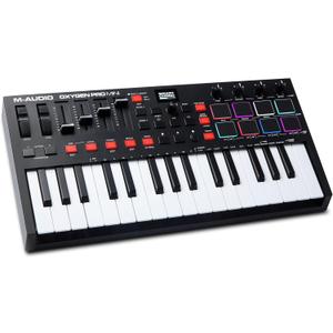 M-AUDIO Oxygen Pro Mini 32-Key USB MIDI Keyboard Controller for MacOS and WinOS, with Beat Pads, Assignable Knobs and Faders, and Native Instruments Sound Pack (NKS Integration)