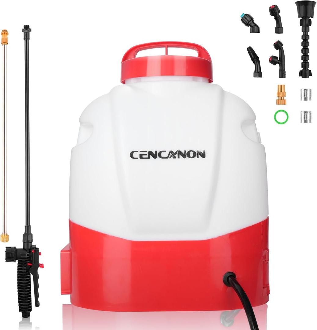 Battery Powered Backpack Sprayer 3.2 Gallon, CENCANON 100 PSI Electric Graden Sprayer Works with 12V Battery, Weed Yard Sprayer with Telescopic Wand, 6 Nozzles, 4 Ah Battery & Charger Included