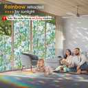 Window Privacy Film with Cutting Grid, Non-Adhesive Stained Glass Window Film Decorative, Static Cling Privacy Window Film (Leaf Rainbow,17.5 X 78.7 inch)