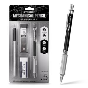 STAGEEK 0.5mm Mechanical Pencil, Metal Art & Drafting Pencil with Eraser and 60 HB Lead Refills, Professional Drawing Pencil for Artists, Students, School, Office, Writing, Sketching, Drafting(Black)