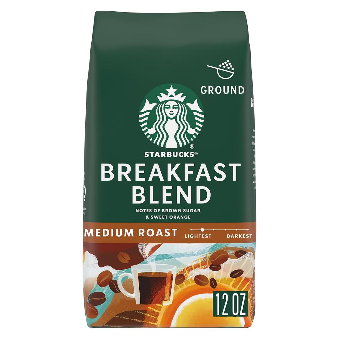 Starbucks Ground Coffee, Medium Roast Hot or Iced Coffee, Breakfast Blend, 12 oz ​ (EXP 10/04/26)