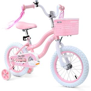 bicystar 14 Inch Flower Girls Bike with Training Wheels for Ages 2-4, Pink