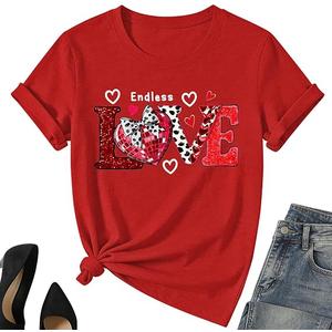 Valentine Day Girl Love Heart Shirt – Kids Valentine Day Cute Cat Short Sleeve Love Heart Boy Tee Top (Red, M)