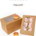 qiqee Brown 6 Cupcake Boxes with Window 30 Auto pop up Packs Cupcake Box 9.4"x6.1"x3.3" Bakery Boxes For Cupcakes Carrier, Cupcake Containers