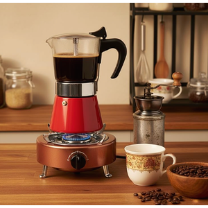 Induction Moka Pot, 4 Cups (7.1 oz) Crystal Glass-Top & Stainless Steel Moka Pot, Classic Stovetop Espresso Maker, Silver