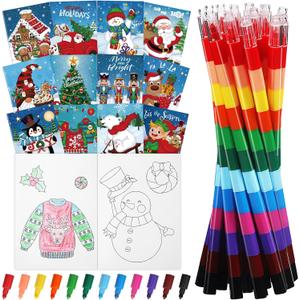 Pasimy 36 Pcs Christmas Coloring Book with Crayons Kids Xmas Drawing Books Christmas Theme Mini Coloring Book Snowman Gingerbread Sweater Activity Books for Xmas Holiday Party Goodie Bag Gift Stuffer