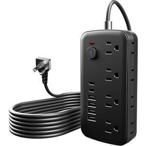 JouleLoom Surge Protector Power Strip - 8 AC Outlets & 6 USB Ports (4A/2C), 1080J Extension Cord with Multiple Outlets, 2-Sided Outlet Extender, 5FT Extension Cord, Wall Mount for Travel, Dorm Room