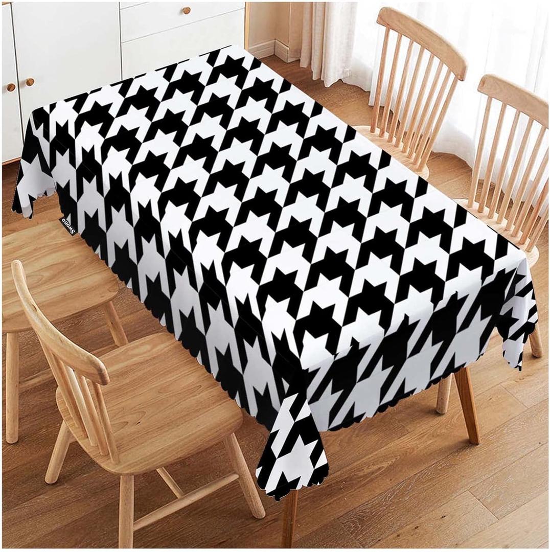 Swono Rectangle Tablecloth Black White Houndstooth 52x70 Inch Heavy Duty Water-Resistant Dining Table