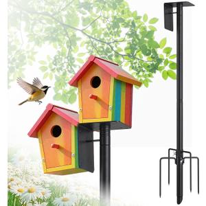 Bird House Pole,75" Outdoor Bird Feeder Pole Kit Stand with 5-Pronged Base, Adjustable Height & Universal Mount for Easy Setup, 2 Installation Methods, Matte Black Finish (Without Bird House)
