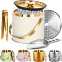 Ice Bucket, Ice Bucket with Silicone Sealing Ring Double-Wall Vacuum Insulation Champagne Buckets with Filter Layer Ice Tongs Ice Scoop (Beige, 4 L)