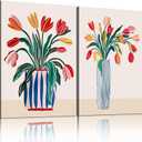 Framed Floral Canvas Wall Art Modern Floral Painting Poster Gallery Style Print Picture Living Room/Bedroom Wall Decoration Size 24x16 Inches X 3. Ready To Hang.