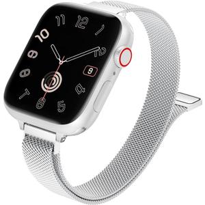 MARGE PLUS Slim Milanese Loop Compatible with Apple Watch Band for women 41mm 40mm 38mm 42mm 46mm 45mm 44mm, Stainless Steel Magnetic Mesh Strap work on iWatch Series 11 10 9 8 7 6 5 4 3 & SE 3 2 1 (silver)