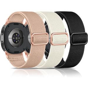 Maledan Stretchy Strap Compatible with Samsung Galaxy Watch 8 Band 40mm 44mm, Galaxy Watch 8 Classic Band 46mm, 3 Pack No Gap Elastic Nylon Sport Loops Replacement for Samsung Watch 8 Bands Women Men, D-Milk Tea/Starlight/Black (Not Waterproof)