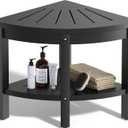 17.7" Shower Stool for Inside Shower, Poly Lumber Corner Shower Bench with Storage Shelf & Adjustable Height Legs, 400LBS Shower Seat, Foot Rest for Shaving Legs, Indoor/Outdoor Use (Black)