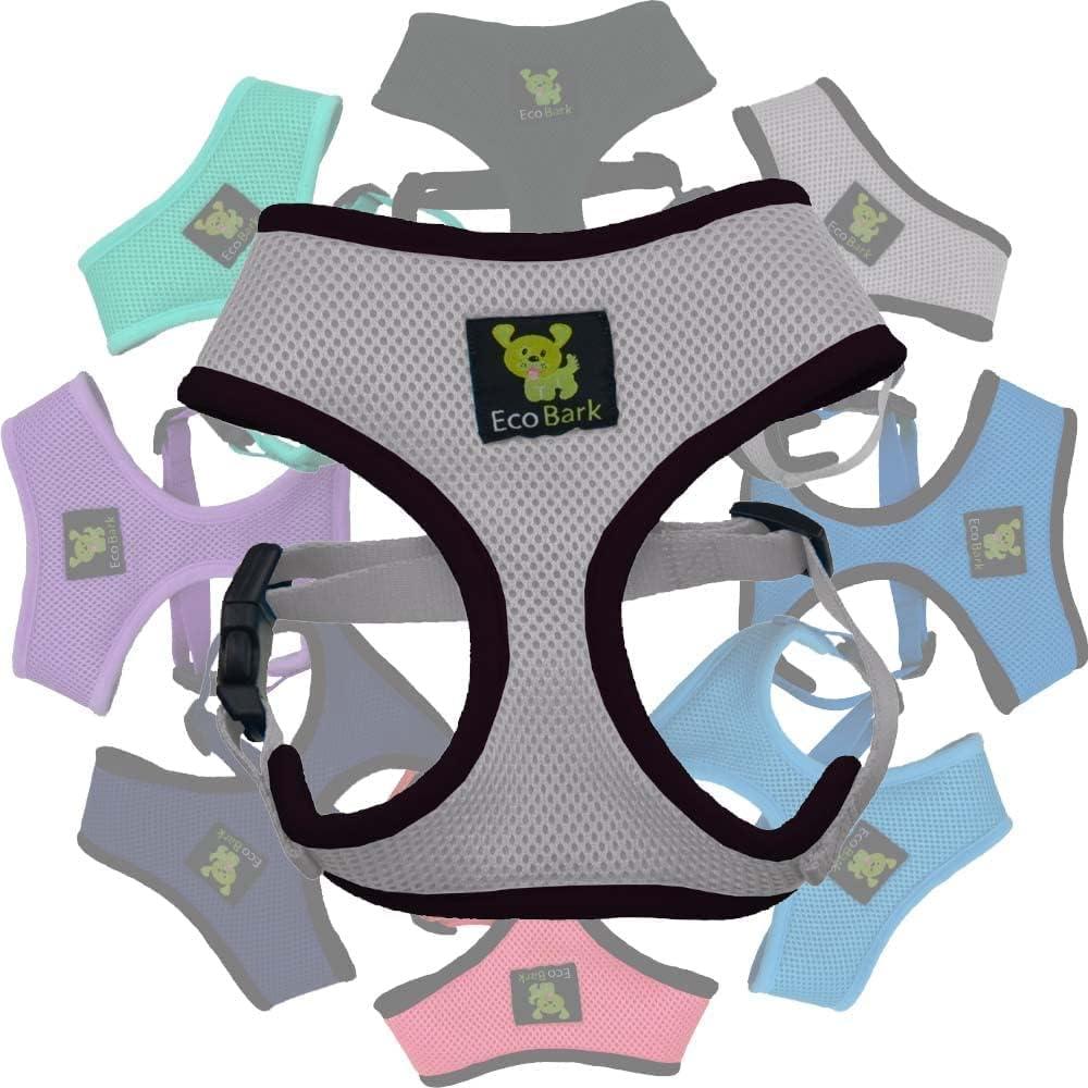 EcoBark Dog Harness - Eco-Friendly Max Comfort Harnesses - Luxurious Soft Mesh Halter - Over The Head Harness Vest- No Pull and No Choke for Large, XL Dogs (XL, Gray)
