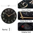 NIKKY HOME Farmhouse Black Wall Clock - 12 Inch Quartz Battery Operated Vintage Wooden Decorative Silent Analog Clock for Kitchen, Living Room, Bedroom, Office