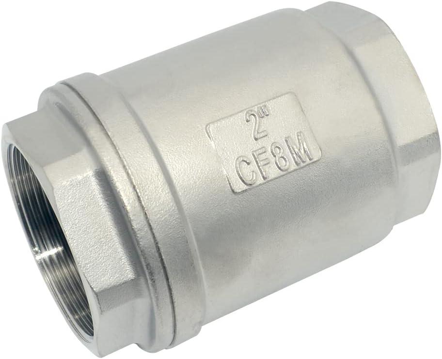 NPT Female WOG1000 Check Valve, Vertical Check Valve, NPT Spring Loaded in-line Low Cracking Pressure, Stainless Steel SS316 CF8M (2")