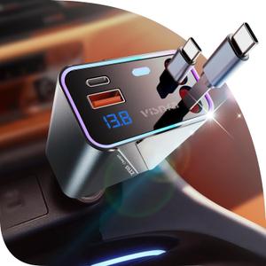 Retractable Car Charger [180W Max 2.9FT USB C Car Charger Adapter] Compatible with iPhone16 15 14 13 12, Samsung, Gray