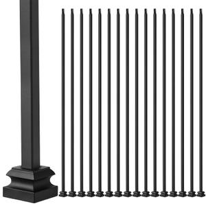 Therwen 40 Sets Wrought Iron Balusters, Square Stair Iron Balusters Hollow Straight Bar Metal Baluster Shoes Stair Flat Shoe for 1/2 Square Staircase Metal Spindle Railing, Satin Black