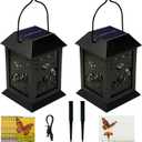 Outdoor Solar Lanterns, 2 Pack Hanging Solar Lights Waterproof, with Type-C Charging Port and Ground-Mounted Light Poles, Sunflower Decorative LED Lanterns Maintain 10 Hours of Lighting (2Pack)