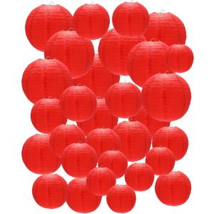 Treela 48 Pcs Paper Lanterns Party Decorations Chinese Round Paper Lanterns 4/6/8/10 Inch Asian Hanging Lamps Decorative for Birthday Party Supplies(Red)