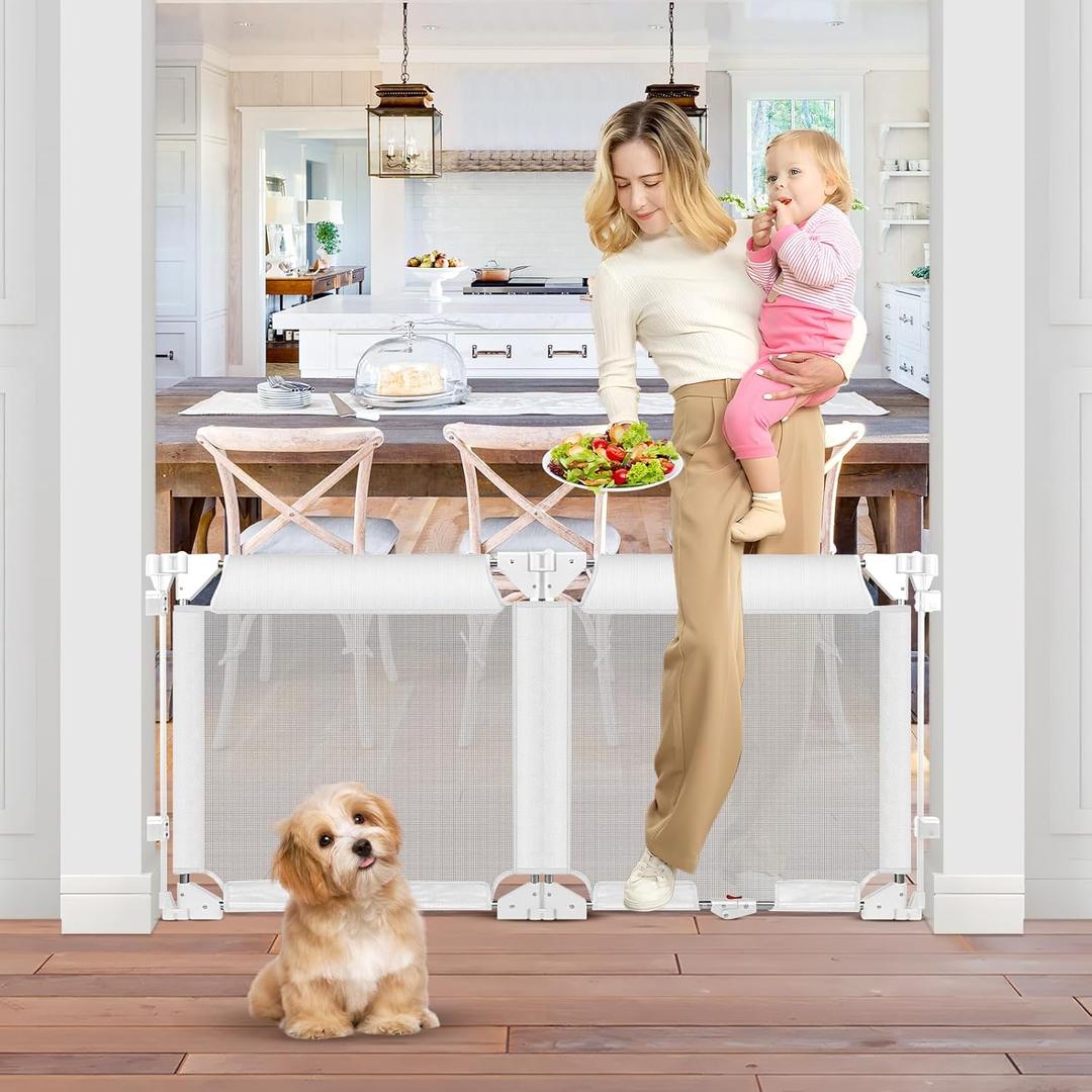 27.5 Inch Tall Step Over Foldable Baby Gates for Doorways 27.5"-55" Wide 2 Panel Expandable Dog Gates for The House Adjustable Mesh Pet Gate Indoor Baby Gate for Dog Indoor Child Gate for Doorway