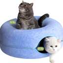 CATTASAURUS Peekaboo Cat Cave for Multiple & Large Cats Up to 30-45 Lbs, Scratch Detachable & Washable Tunnel Bed, Comfy Donut Cat Cave (Blue, Large)