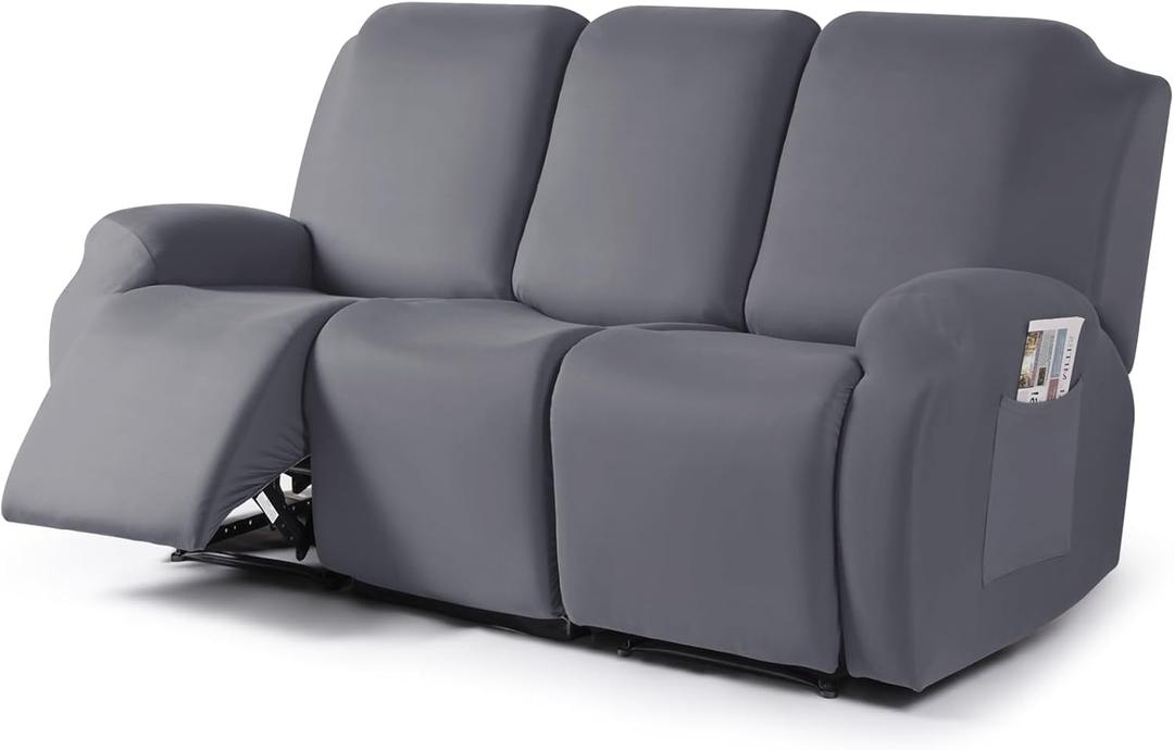 TAOCOCO Stretch Recliner Sofa Covers 3 Pieces Couch Covers for 3 Seat Reclining Sofa, Soft Polyester Fabric Washable Furniture Protector Sofa Slipcovers with Pockets (3 Seat, Light Gray)