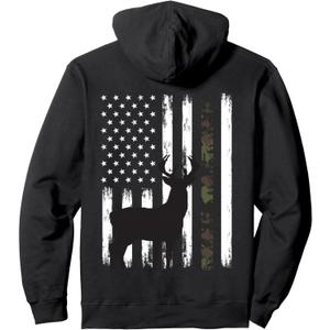Whitetail Deer Hunting Hunter Buck Camo American Flag USA Pullover Hoodie, Medium