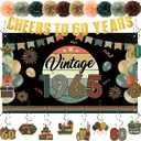 24 Pcs Vintage 60th Birthday Decorations for Men Women 1965 Banner Decorations, Including Back in 1965 Backdrop, Cheers to 60 Years Banner, 12 Hanging Swirl, 10 Paper Poms