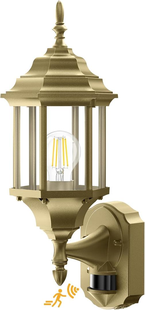 Redluck Motion Sensor Outdoor Lights, 16 inch Dusk to Dawn Outside Porch Lights, Waterproof Anti-Rust Aluminum Outdoor Wall Lights Exterior Lighting Fixtures for House, Garage, Front Door, Gold