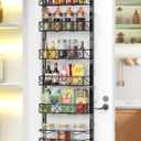 6-Tier Over the Door Pantry Organizer, Pantry Organizers and Storage, 6+1 Metal Hanging Wall Mount Spice Rack for Kitchen Behind the Door Storage Organizer with Adjustable Basket (Black)