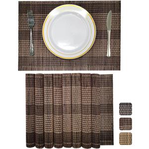 ANDSTAR Set of 8 Pcs Bamboo Placemats Natural Anti-Slip Bamboo Placemats Washable Heat-Resistant Table Mats for Dining Room and Kitchen(Coffee+White+Black)