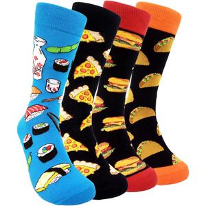 HSELL Mens Fun Patterned Dress Socks Funny Novelty Crazy Design Cotton Socks Gift for Men (One Size, 4 Pairs - Burger/Sushi/Cheese/Taco)
