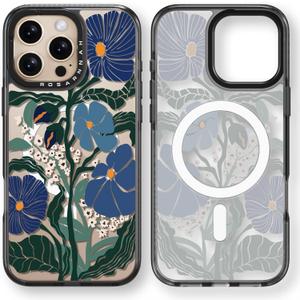 Magnetic for iPhone 16 Pro Magsafe Case Cute - Durable Shockproof 6.6 ft Drop Impact Phone Case - Black Funny Passiflora Caerulea Design for iPhone 16 Pro 6.3"