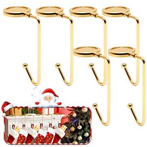 365park Christmas Mantle Stocking Holders Set of 6 - Upgrade Non-Slip Fireplace Hangers, Lightweight Metal Hooks for Christmas Party Decoration (Gold)