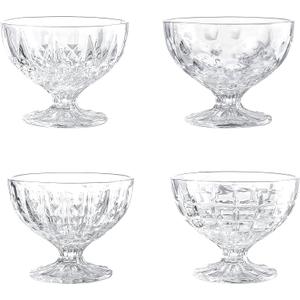 WHOLE HOUSEWARES 8 ounce Glass Dessert Bowls | 4.1x3.3 inch Ice Cream Bowls Glass | Set of 4 Unique Mini Trifle Footed Cups | Clear Sundae Glasses | Salad, Banana Split, or Pudding Serving Cups