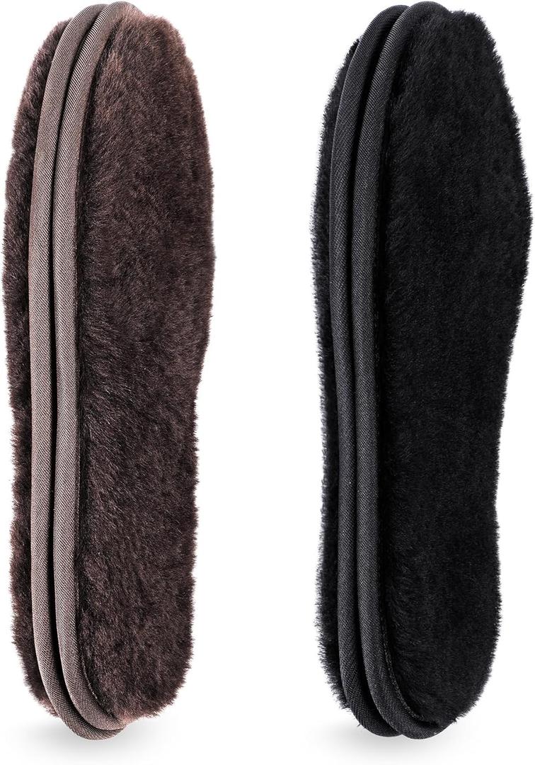 Riemot 2 Pairs Genuine Sheepskin Insoles for Women Men, Thick Replacement Shearling Inserts for Uggs Boots Slippers, Warm Furry Winter Wool Liners Black Brown EU 38
