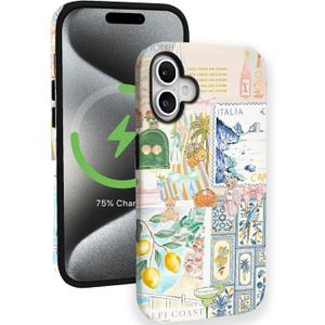 Compatible for iPhone 14 Pro Case Compatible with MagSafe [6ft Drop Tested] Rugged Shockproof Protective Phone Case for Women Men Collage Cute Bows Italy Summer Lemon Aesthetic Design Multicolor