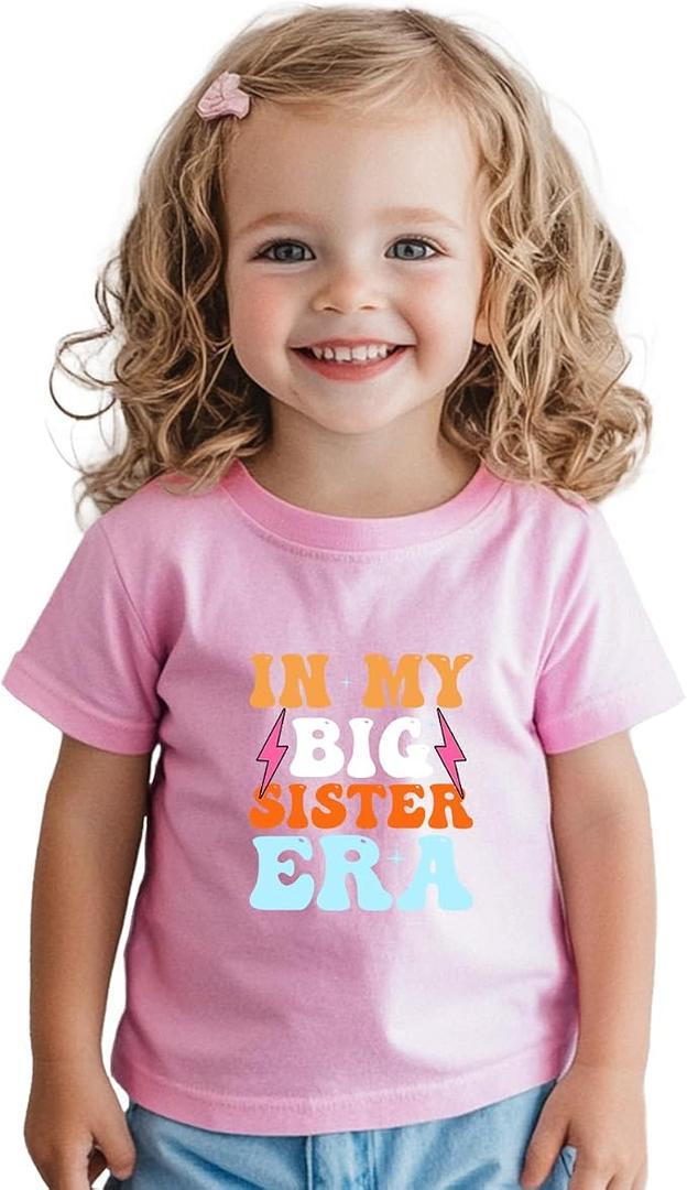 Big Sister Gifts for Girls Shirts Promoted to Big Sister Announcement Shirt Toddler Short Sleeve T-Shirt. 3-4T
