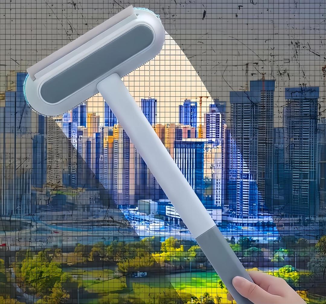 Mesh Screen Cleaner 4 in1, Wet and Dry Dual-Use Window Screen Cleaning Brush, Multi Window Cleaner Tools Window Glass Net Cleaner Squeegee, Groove Brush, Pet Hair Cleaner