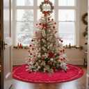 HyDren 84 Inch Velvet Christmas Tree Skirt Gold Bronzing Embroidery Christmas Tree Decorations Vintage Party Favors Rustic Holiday Thanksgiving Day Decoration (Red)