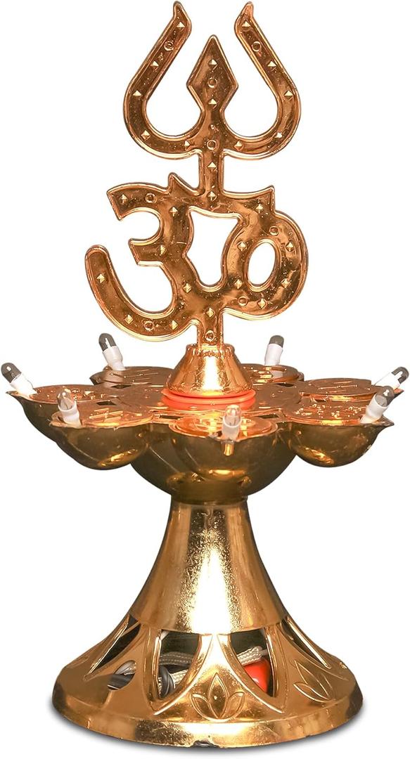Electric Plastic Light, Pooja Diya with LED Spark, Home Temple Decor, Electric Diya Golden,Mandir Diya,Diwali Diya Lamp (1 Layer, 1)