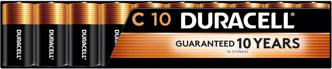 Duracell Coppertop C Batteries, 10 Count (Pack of 1), C Battery with Long-lasting Power, All-Purpose Alkaline C Battery for Household and Office Devices